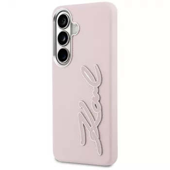 Karl Lagerfeld Grained Signature Metal Resin Logo Case for Samsung Galaxy S26 Pink