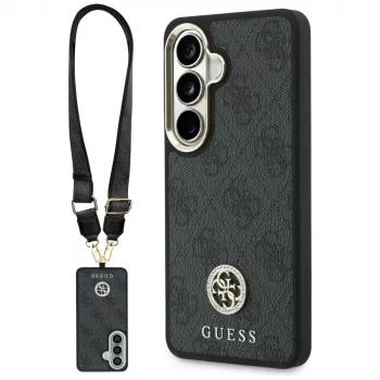 Guess 4G Big Rhinestone Triangle Strap MagSafe Phone Case Set for Samsung Galaxy S26 - Black