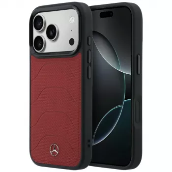 Mercedes Leather Mesh Case with Bow Line MagSafe for iPhone 17 Pro Red