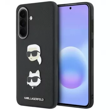 KARL LAGERFELD Aizsargmaciņa Samsung Galaxy A57 5G, Melna, ar Karl & Choupette galvām, piespraudēm un logotipu
