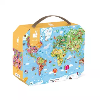 Janod World Map Puzzle in Suitcase 300 gabali