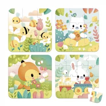 Janod Pure Progressive Jigsaw Puzzle Set in Suitcase – Animals – 4 Puzzles (6, 9, 12, 16 Pieces) – 2+ Years – Made in France