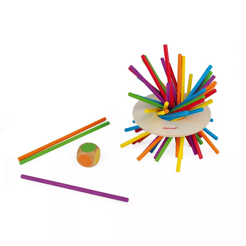 Janod Crazy Sticks – koka līdzsvara spēle 1–4 spēlētājiem, krāsaina
