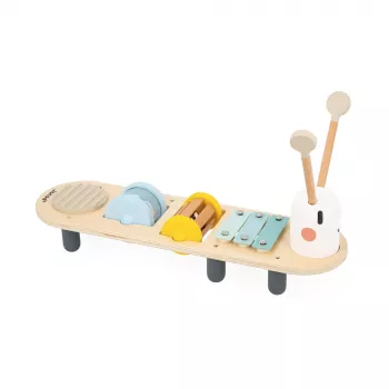 Janod Sweet Cocoon Muzikālais aktivitāšu galdiņš - tārpiņa dizains, 5 instrumenti, FSC koks, 12m+