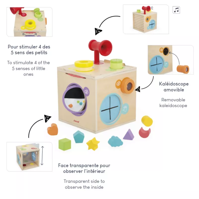 Janod Wooden Sensory Activity Cube 18m+