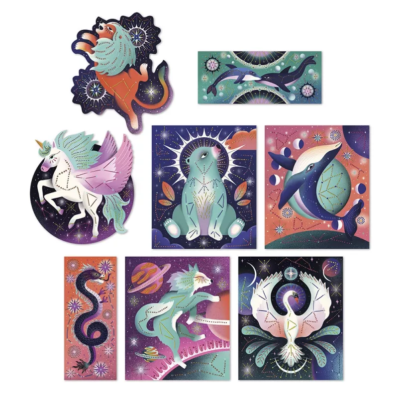 Janod Creative Kit Dot Painting Pointillism 3D Cosmic Animals 8+