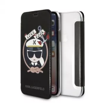 Karl Lagerfeld KLFLBKPXKSB Signature Glitter Bookcase iPhone X/Xs, Melns