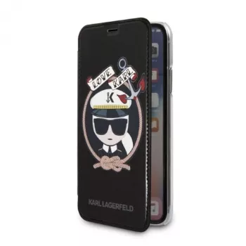 Karl Lagerfeld KLFLBKPXKSB Signature Glitter Bookcase iPhone X/Xs, Melns