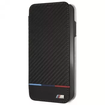 BMW M Carbon Tricolor Stripe Book Case for Apple iPhone XS Max - Black