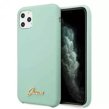 Guess GUHCN58LSLMGG iPhone 11 Pro Green Silicone Hard Case ar Vintage Gold Logo