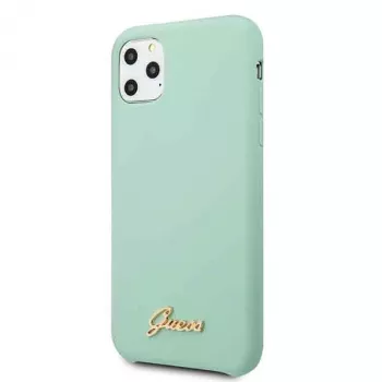 Guess GUHCN58LSLMGG iPhone 11 Pro Green Silicone Hard Case ar Vintage Gold Logo
