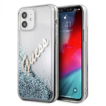 Guess Glitter Vintage Script Cietais Vāciņš Apple iPhone 12 mini - Zils