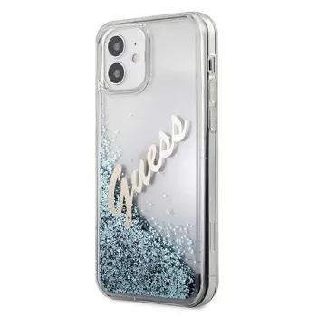 Guess Glitter Vintage Script Cietais Vāciņš Apple iPhone 12 mini - Zils