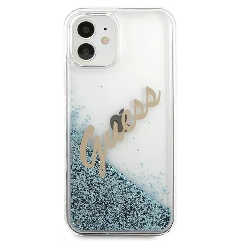 Guess Glitter Vintage Script Cietais Vāciņš Apple iPhone 12 mini - Zils