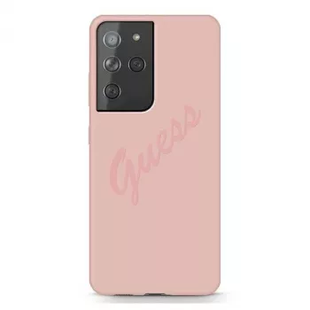 Guess GUHCS21LLSVSPI Script Vintage cietais maciņš Samsung Galaxy S21 Ultra (SM-G998) - Rozā