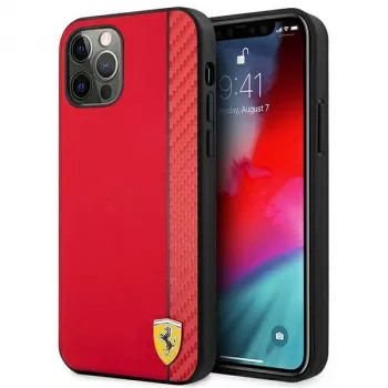 Ferrari FESAXHCP12LRE iPhone 12 Pro Max 6,7 inch Red Hardcase On Track Carbon Stripe