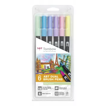 Tombow ABT-6P-2 Dual Brush Pen Set - 6 Colors - Fine Bullet & Brush Tip - Multicolour
