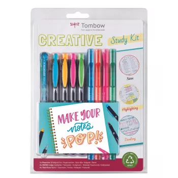 Tombow The Creative Study Kit ietver 4 Reporter lodīšu pildspalvas un 4 Mono Edge marķierus