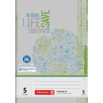 BRUNNEN Recycling skolas burtnīca Lineatur 5 rūtiņu bez malas