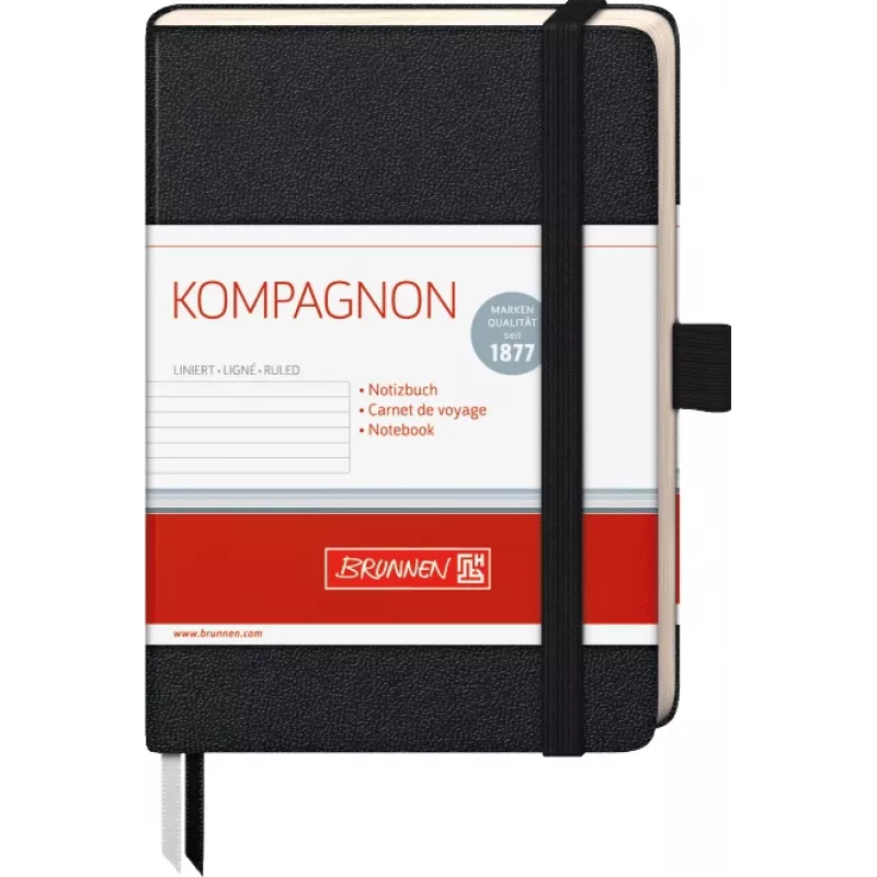 BRUNNEN KOMPAGNON Notebook A6 Lined - 96 Sheets, Hardcover, Black