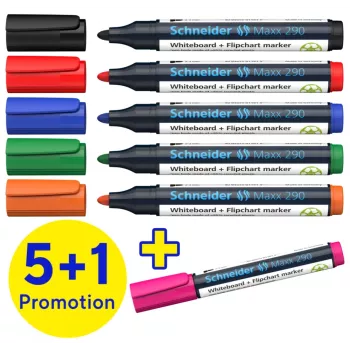 Schneider Maxx 290 Whiteboard un Flipchart Marķieru Komplekts 6 Krāsas 2,0 - 3,0 mm