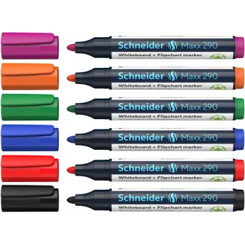 Schneider Maxx 290 Whiteboard un Flipchart Marķieru Komplekts 6 Krāsas 2,0 - 3,0 mm