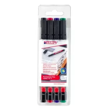 EDDING 141 F Pastāvīgo marķieru komplekts - Smalka smaile 0,6 mm - Melna, Zila, Zaļa, Sarkana - 4 marķieri