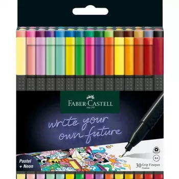 Faber-Castell 151630 Fineliner Pen Set - 10 Assorted Colors, 0.4 mm Fine Tip, Triangular Barrel, Food-Safe Ink