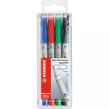 STABILO OHPen - 4 Pieces - Black - Blue - Green - Red - Round - Extra Fine - 0,4 mm - Water-Based Ink