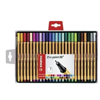 STABILO point 88 Fineliner Pen Set - 30 Assorted Colors - 0,4 mm - Metal-Enclosed Felt Tip - Water-Based Ink - Hexagonal Barrel - Ventilated Cap - Cardboard Wallet