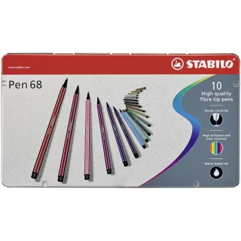 STABILO Pen 68 flomāsters - 1 mm - 10 dažādas krāsas