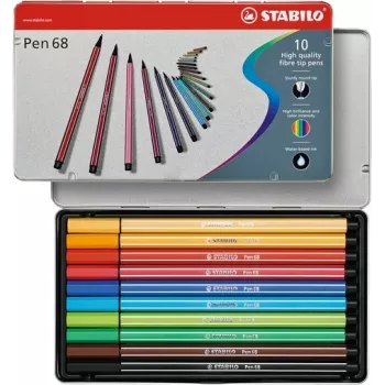 STABILO Pen 68 flomāsters - 1 mm - 10 dažādas krāsas