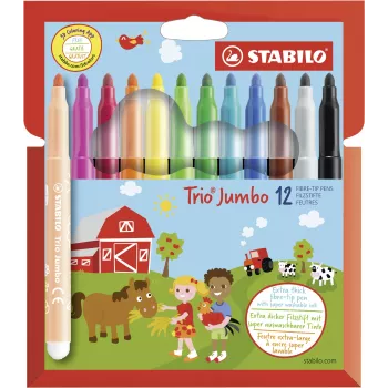 STABILO 380/12 Fineliner Pen Set - 12 Assorted Colors (Black, Blue, Brown, Green, Light Cyan, Light Green, Orange, Peach, Pink, Red, White, Yellow) - 0,4 mm Tip - Water-Based Ink - Plastic Wallet