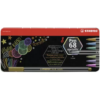 STABILO Pen 68 Metallic Fibre-Tip Pen Set - Medium - 8 Assorted Metallic Colours - Round Tip - 1,4 mm Line Width