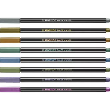 STABILO Pen 68 Metallic Fibre-Tip Pen Set - Medium - 8 Assorted Metallic Colours - Round Tip - 1,4 mm Line Width