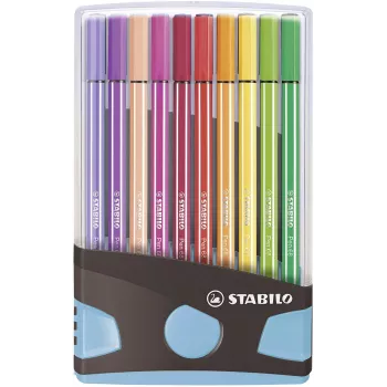STABILO Pen 68 flomāsteru komplekts - vidējs - 20 krāsas - jauktas - 1 mm - 24 h bez vāciņa - ūdens bāzes tinte