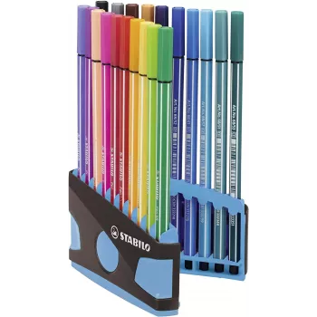 STABILO Pen 68 flomāsteru komplekts - vidējs - 20 krāsas - jauktas - 1 mm - 24 h bez vāciņa - ūdens bāzes tinte