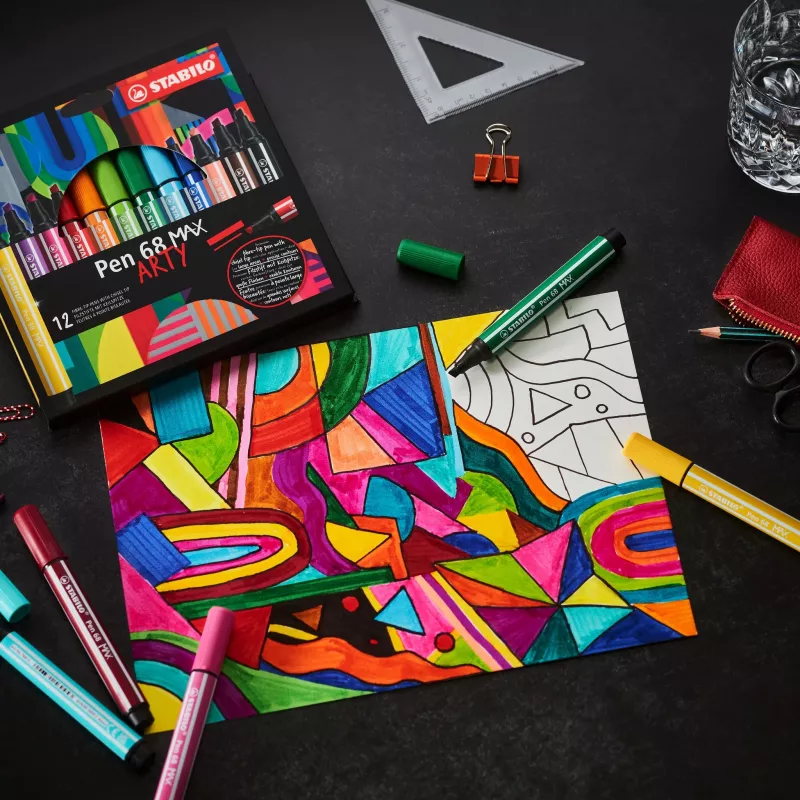STABILO Pen 68 MAX 4-Pack ARTY Felt-Tip Pen with Chisel Tip
