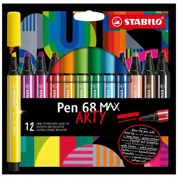 STABILO Pen 68 MAX 12-Piece ARTY Edition Felt-Tip Pen Set with Chisel Tip in Plastic Case