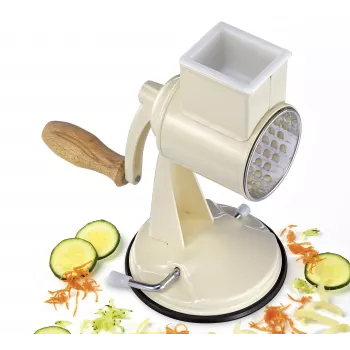 Zassenhaus Drum Grater Classic Cream - 3-Drum Rotary Grater with Stainless Steel Drums, Suction Base, Ergonomic Crank