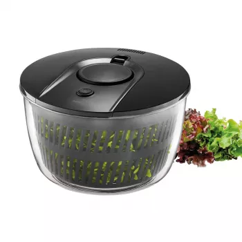 GEFU PUSH IT Salad Spinner, Transparent/White/Grey, 24 cm, Push-Button Pump Action, Dishwasher Safe