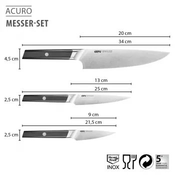 GEFU ACURO 3-Piece Knife Set - Chef's, Utility and Paring Knife