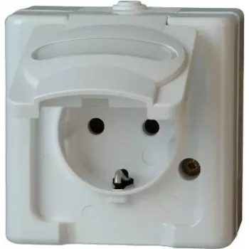 HEINRICH KOPP Schuko Kontaktligzda 1-vietas Virsmas Montāžas Mitrumizturīga IP44 Arktiski Balta 16A 250V (103302007)