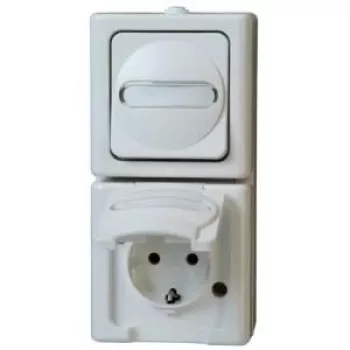 HEINRICH KOPP Kombination Vertical Switch/Schuko Socket Surface-Mounted Damp-Proof IP44 Arktis Arctic White (130802000)