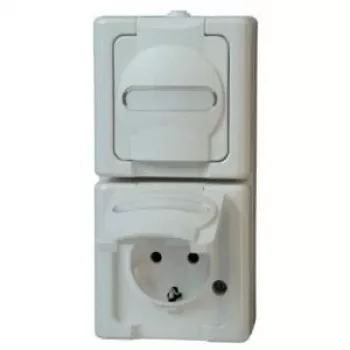 HEINRICH KOPP BLUE ELECTRIC Virsmas montāžas dubultā kontaktligzda IP44 Arktiski balta 2-vietīga vertikāla (131402009)