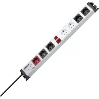 Heinrich Kopp POWERversal Pagarinātājs ar 7 Kontaktligzdām, Tips F, IP20, 3600 W, Melns/Pelēks/Sarkans/Balts, 1,4 m Kabelis