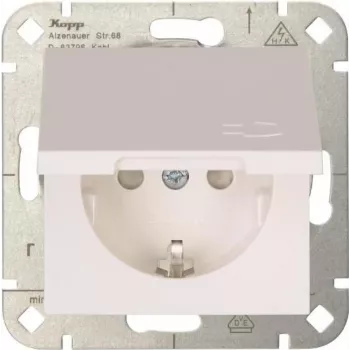 HEINRICH KOPP HK 07 1-Gang Schuko Socket with Hinged Lid, Pure White, Flush-Mount, IP44, 250V/16A, 940129002