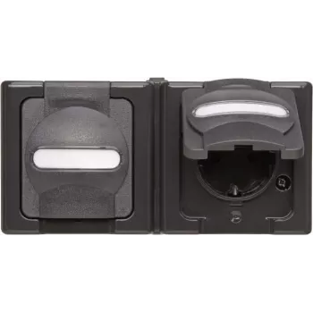 Heinrich Kopp BlueElectric Surface-Mounted Double Socket Outlet IP44 Anthracite Glossy Horizontal with Hinged Lid