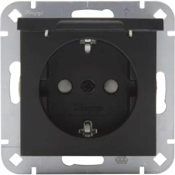 Heinrich Kopp SCHUKO Kontaktligzda ar Veramu Vāku, Matēti Melna, USB Lādēšana, IP44