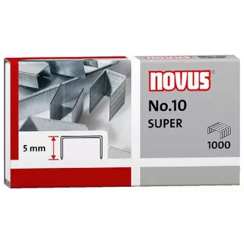 Novus Dahle No.10 SUPER Skavas - 5 mm Kājas Garums - Nerūsējošais Tērauds - 1000 Skavas - 20 Lapu Jauda